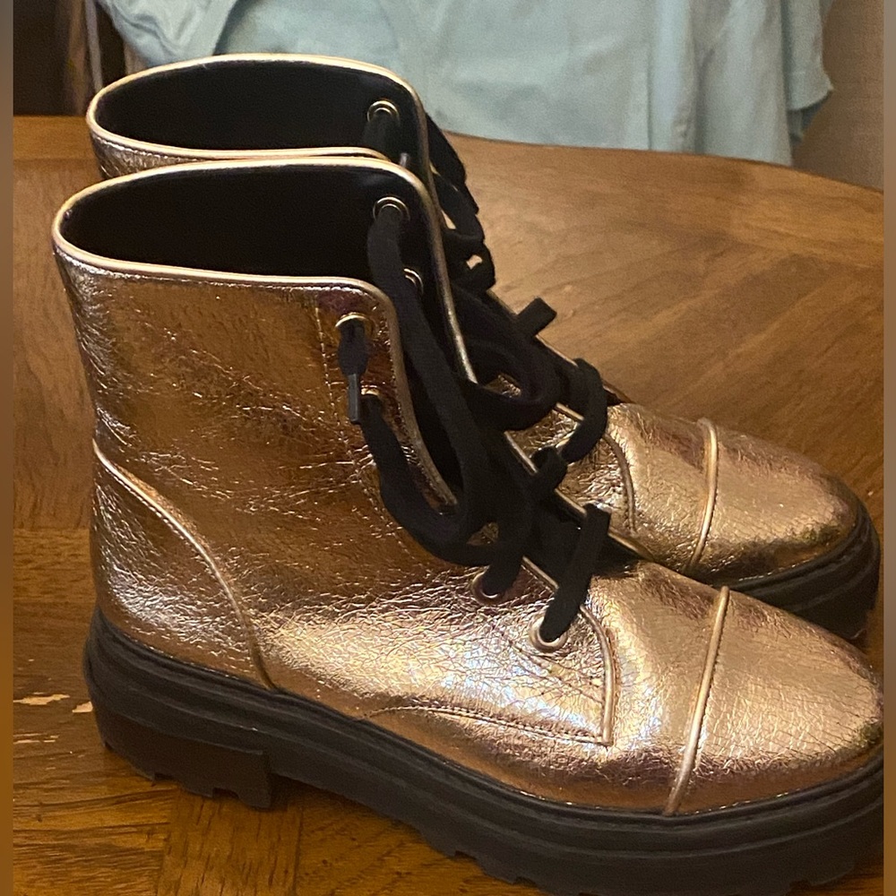 Gold tie up boots